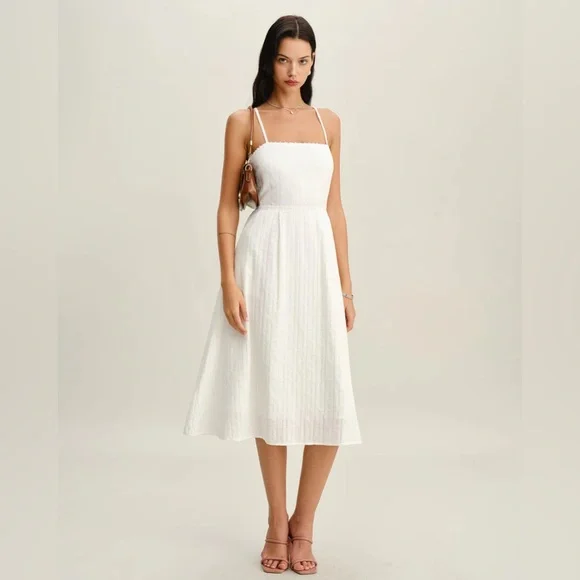 White Pocket A-Line Slip Midi Dress - Picture 4 of 8